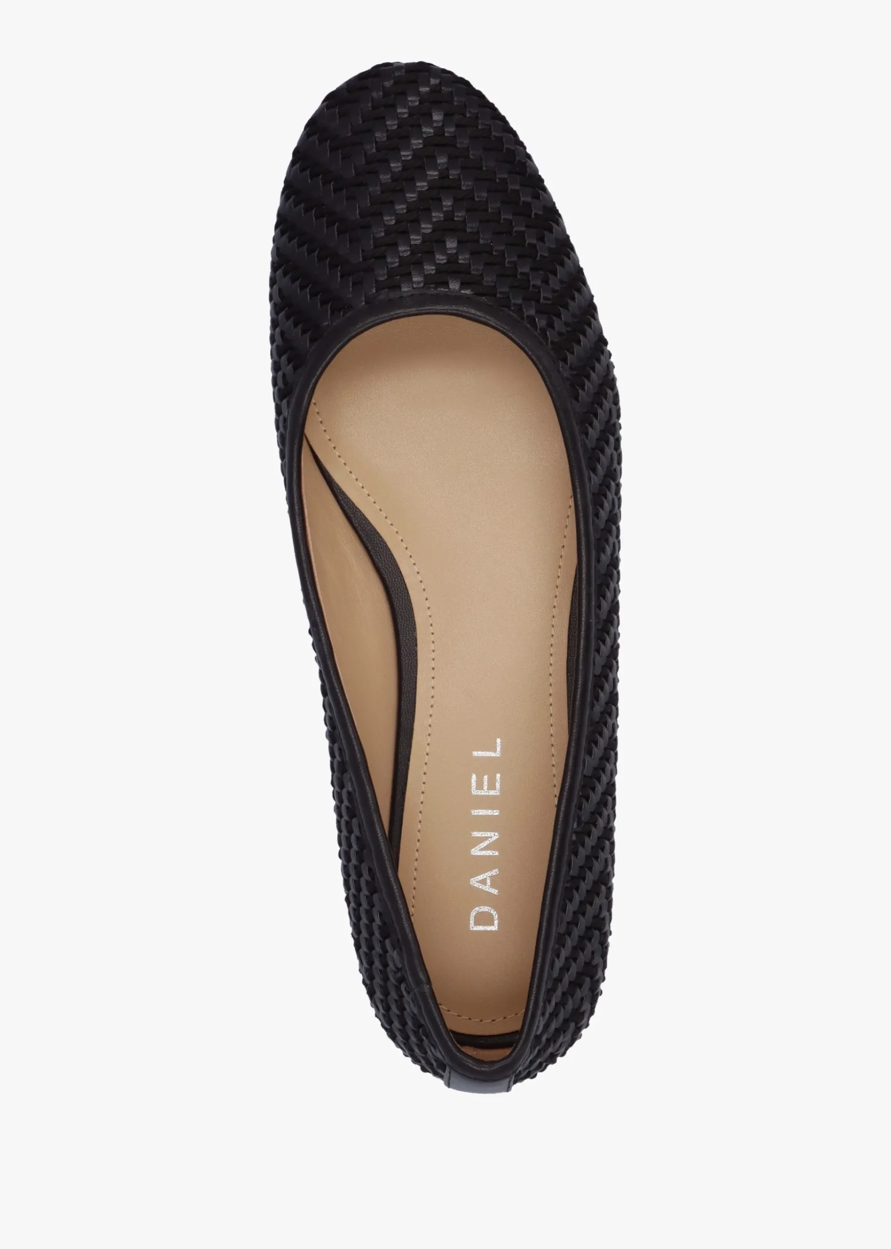 Sally Black Leather Woven Ballet Pumps