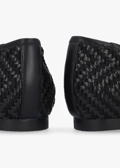 Sally Black Leather Woven Ballet Pumps