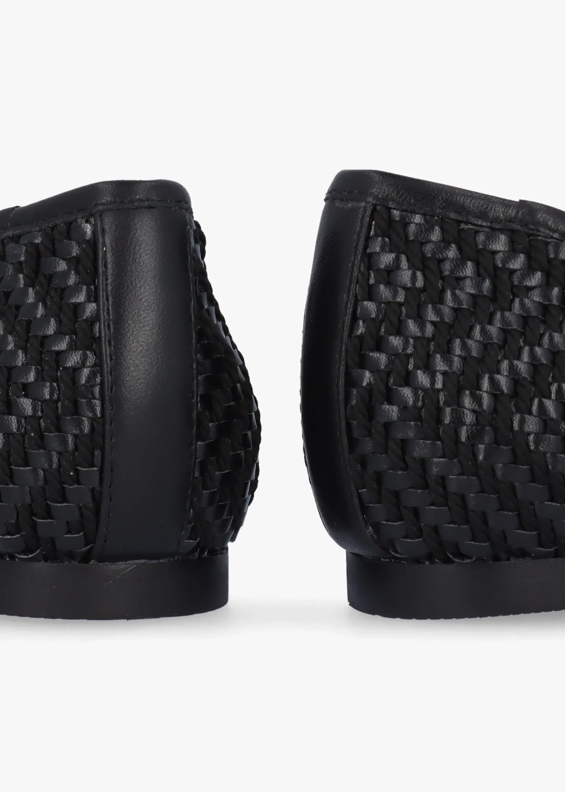 Sally Black Leather Woven Ballet Pumps