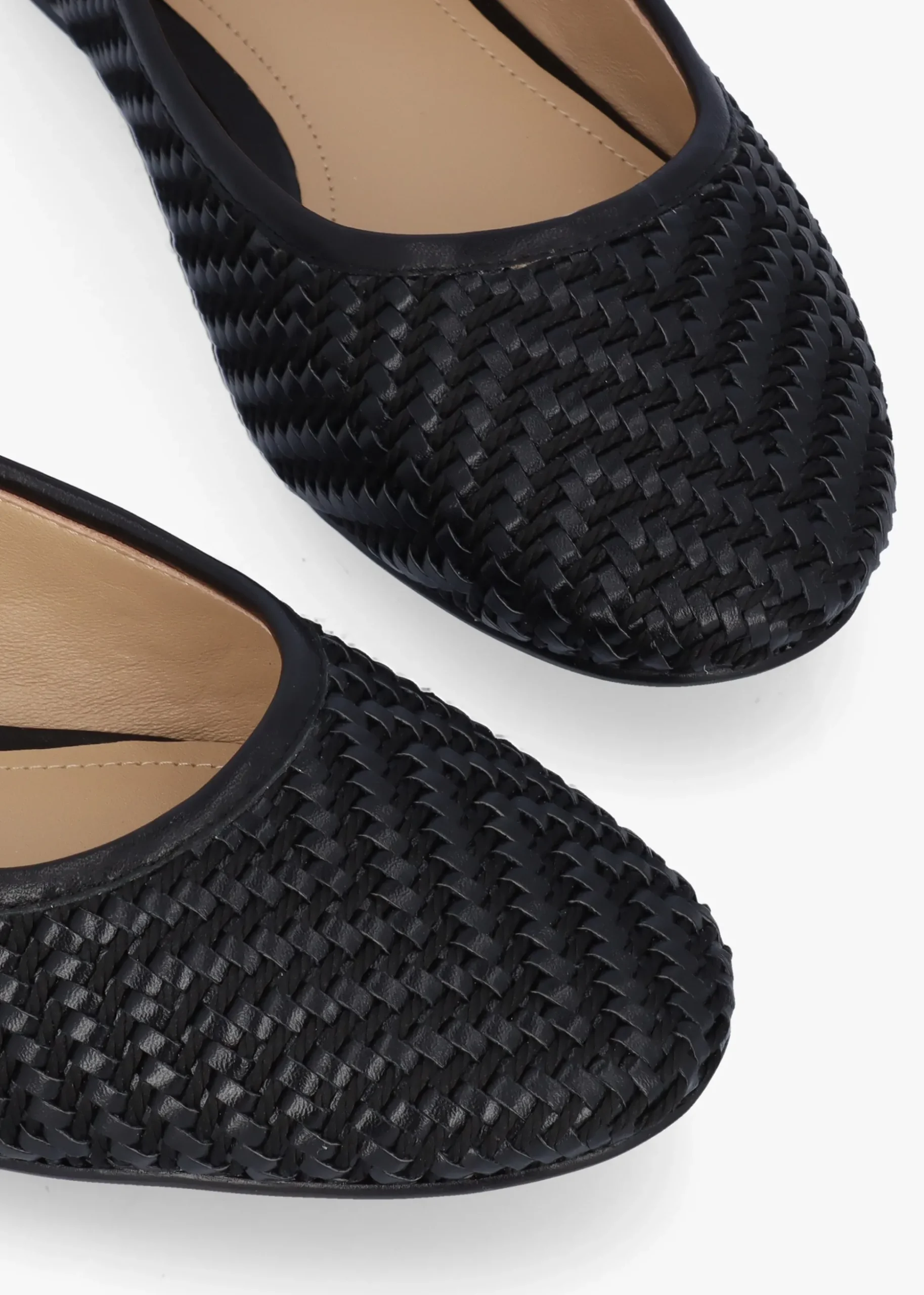 Sally Black Leather Woven Ballet Pumps