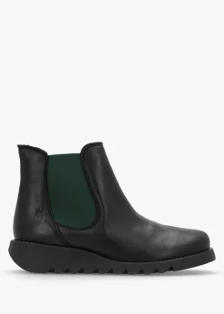 Salv Black & Green Leather Wedge Chelsea Boots