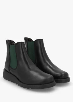 Salv Black & Green Leather Wedge Chelsea Boots