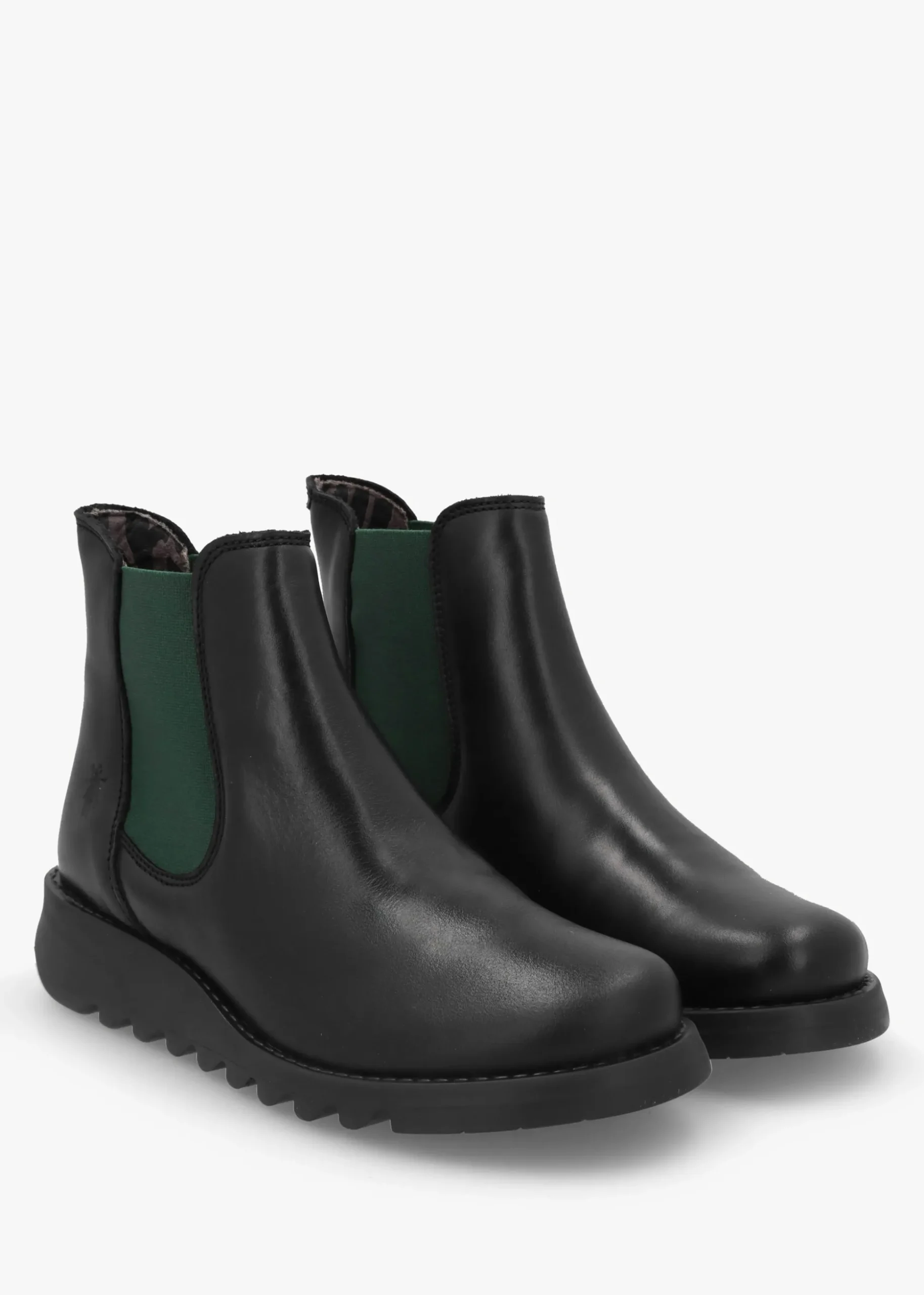 Salv Black & Green Leather Wedge Chelsea Boots