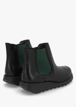 Salv Black & Green Leather Wedge Chelsea Boots