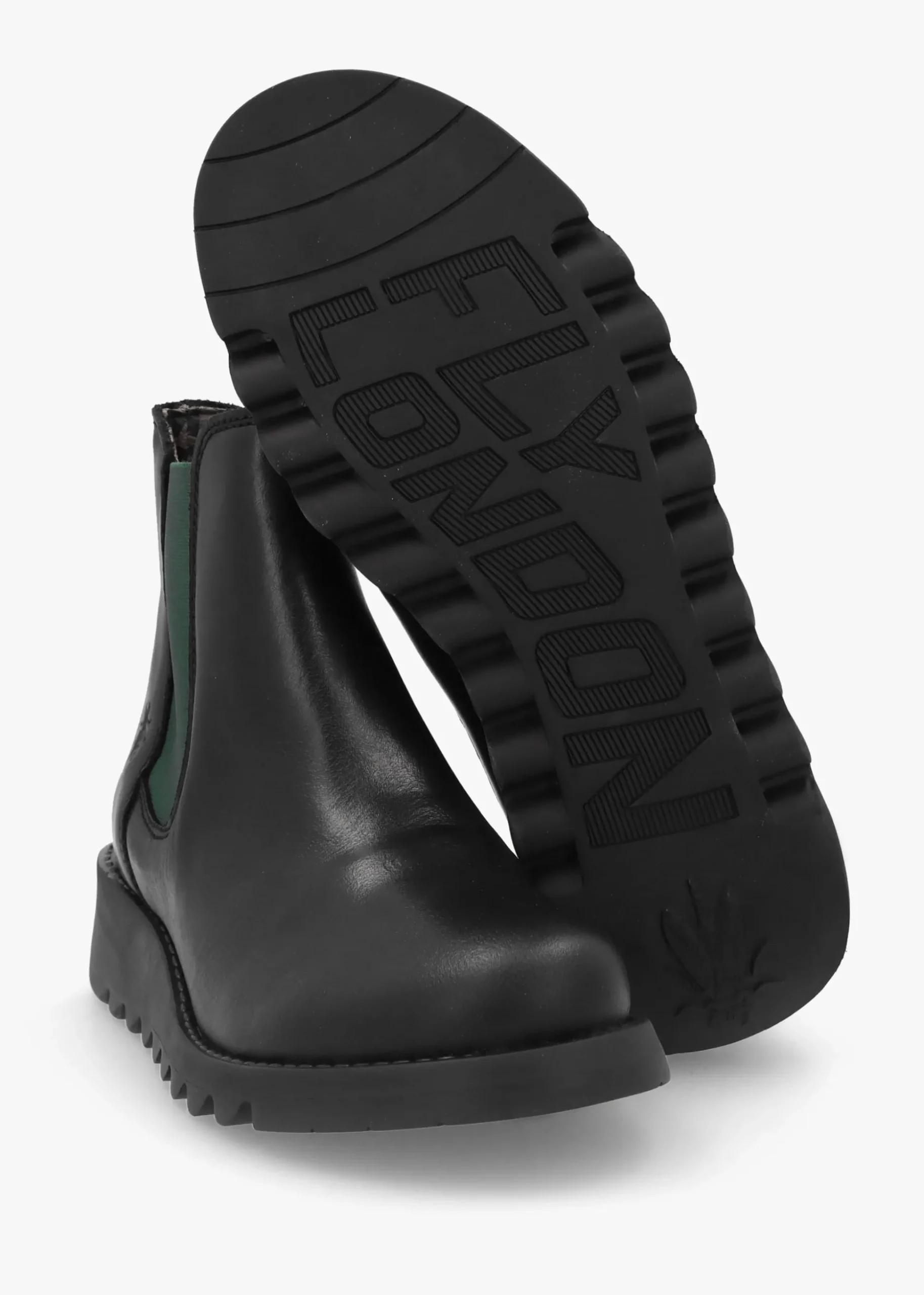 Salv Black & Green Leather Wedge Chelsea Boots
