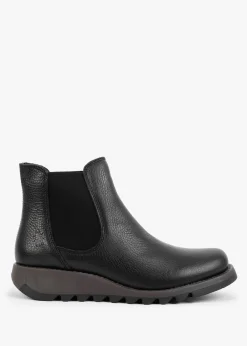 Salv Black Pebbled Leather Wedge Chelsea Boots