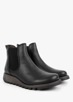 Salv Black Pebbled Leather Wedge Chelsea Boots