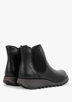 Salv Black Pebbled Leather Wedge Chelsea Boots