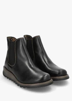 Salv Black Rug Leather Wedge Chelsea Boots