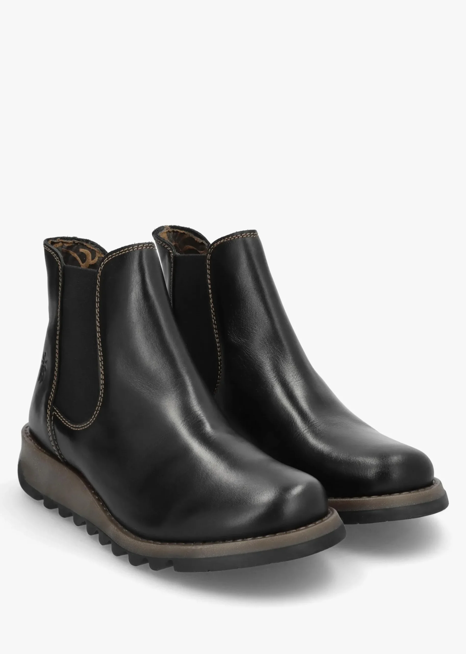 Salv Black Rug Leather Wedge Chelsea Boots