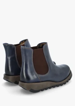 Salv Blue Rug Leather Wedge Chelsea Boots