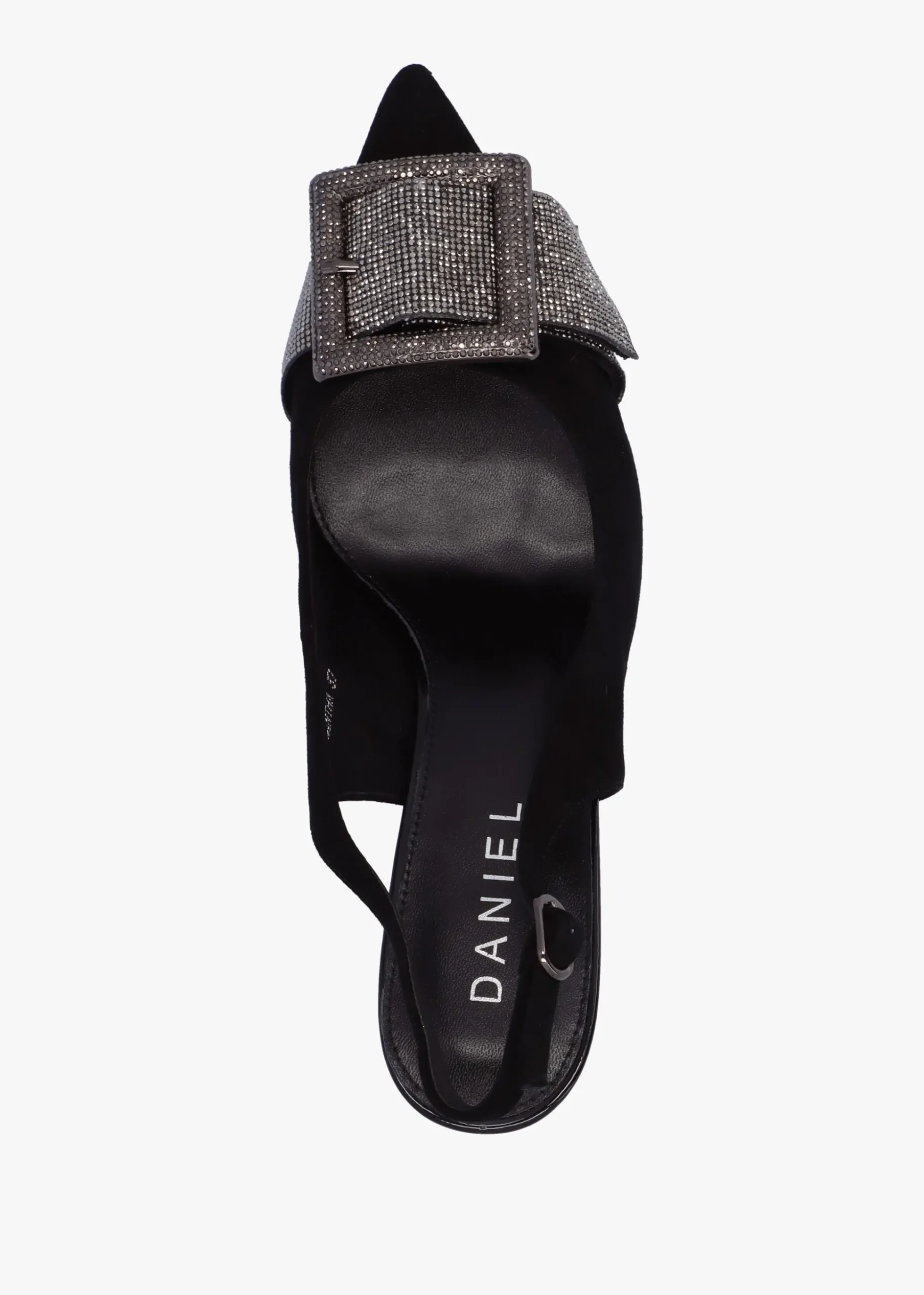 Samantha Black Suede Diamante Buckle Heeled Sling Backs