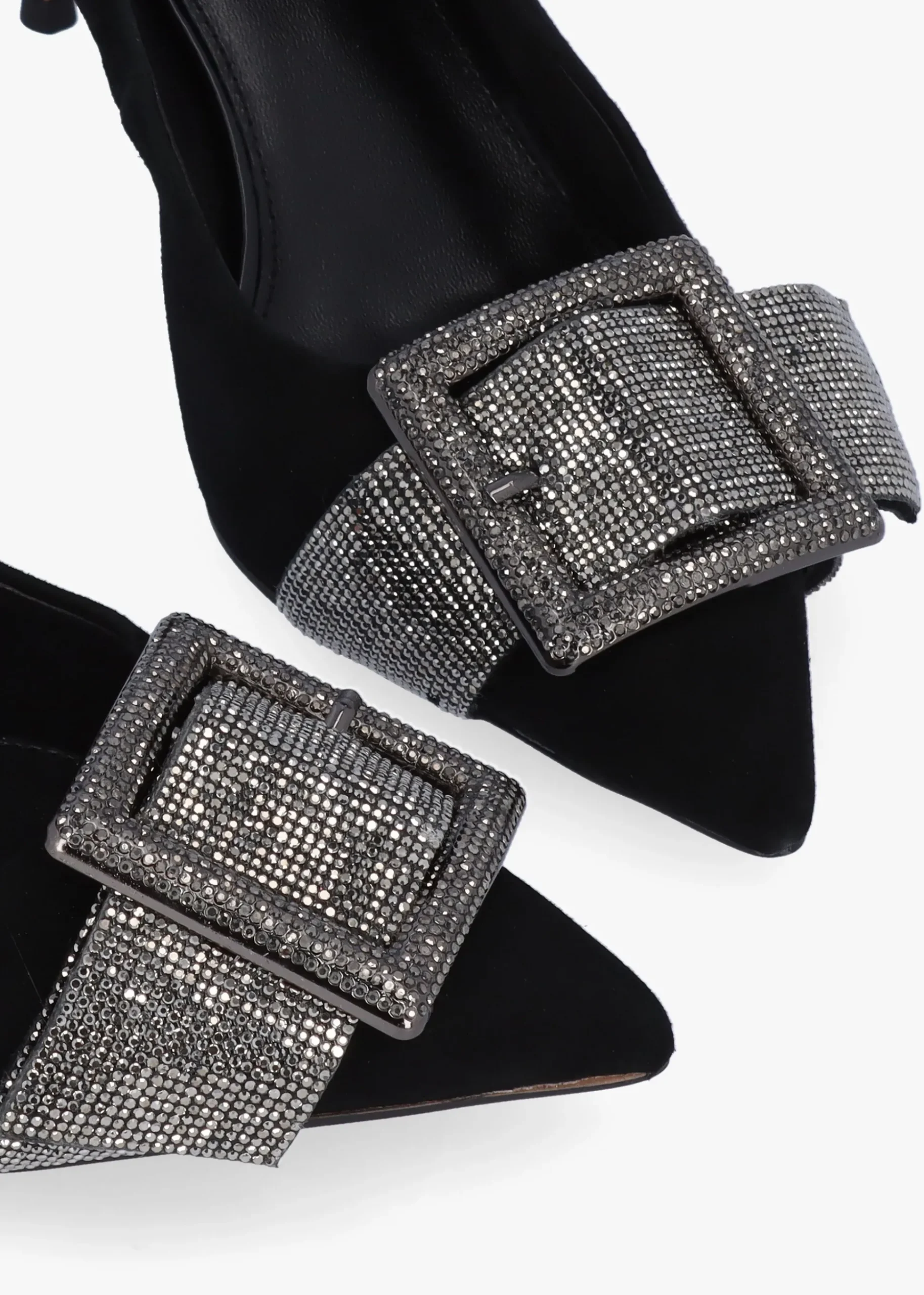 Samantha Black Suede Diamante Buckle Heeled Sling Backs