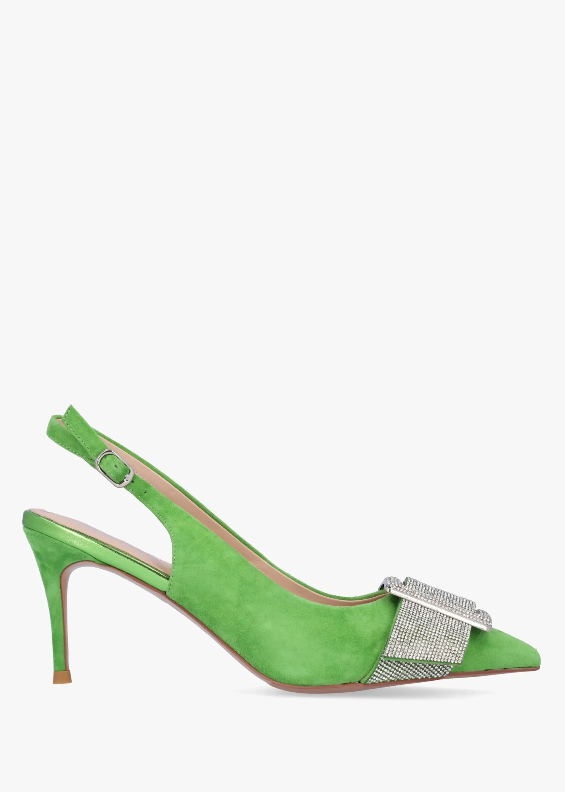 Samantha Green Suede Diamante Buckle Heeled Sling Backs