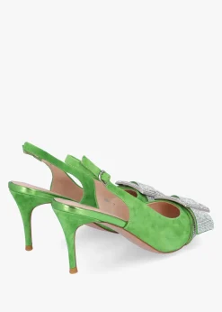 Samantha Green Suede Diamante Buckle Heeled Sling Backs