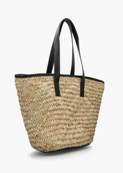 Samuela Natural Nero Woven Straw Shopper Bag