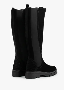Sanatte Black Suede High Shaft Knee Boots