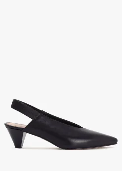 Sani Black Leather Pointed Almond Toe Heeled Sling Backs