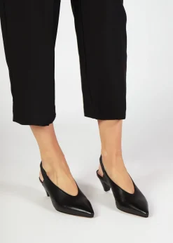 Sani Black Leather Pointed Almond Toe Heeled Sling Backs