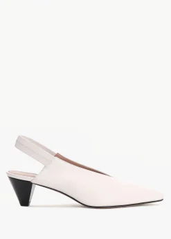 Sani Cream Leather Pointed Almond Toe Heeled Sling Backs