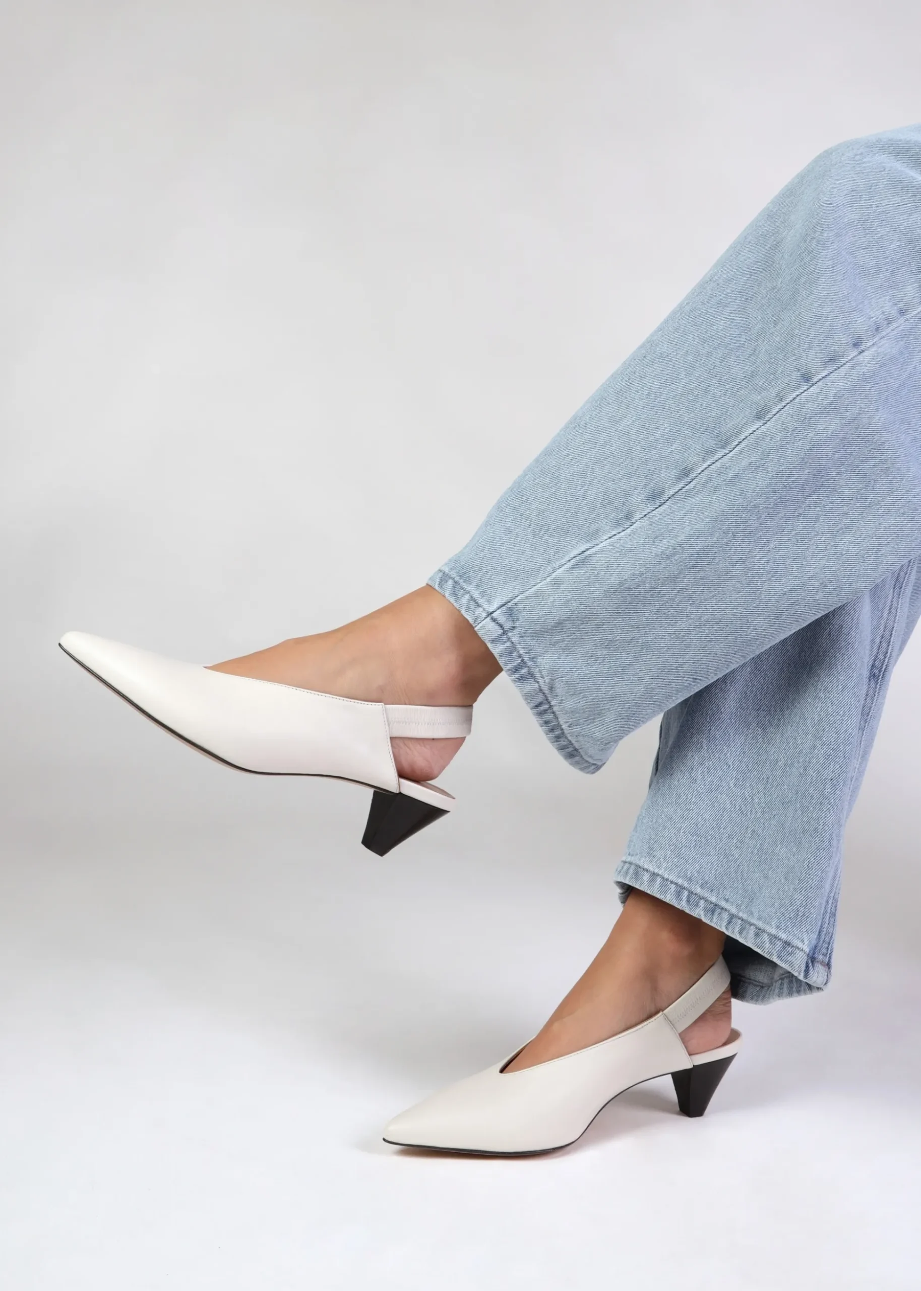 Sani Cream Leather Pointed Almond Toe Heeled Sling Backs