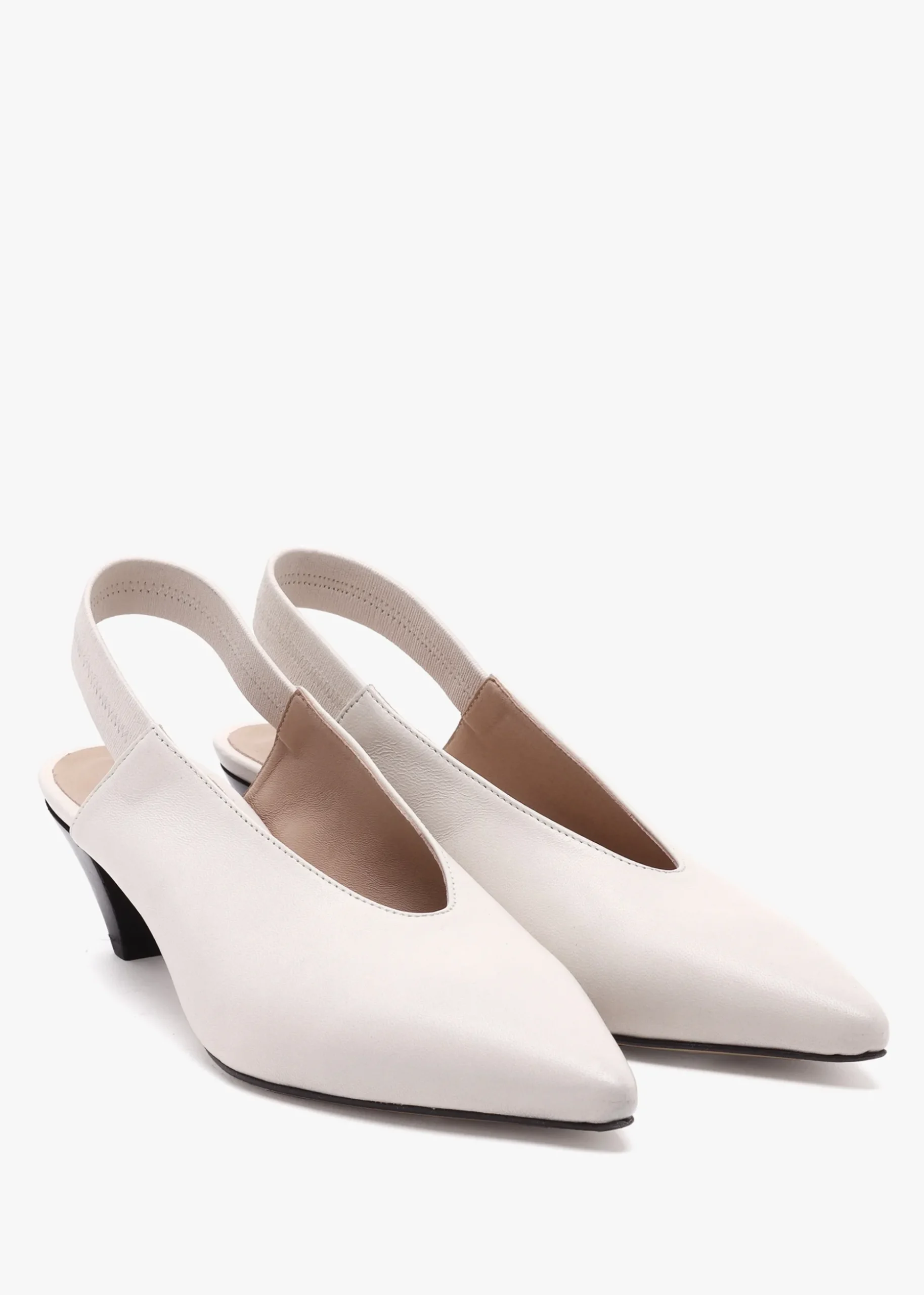 Sani Cream Leather Pointed Almond Toe Heeled Sling Backs