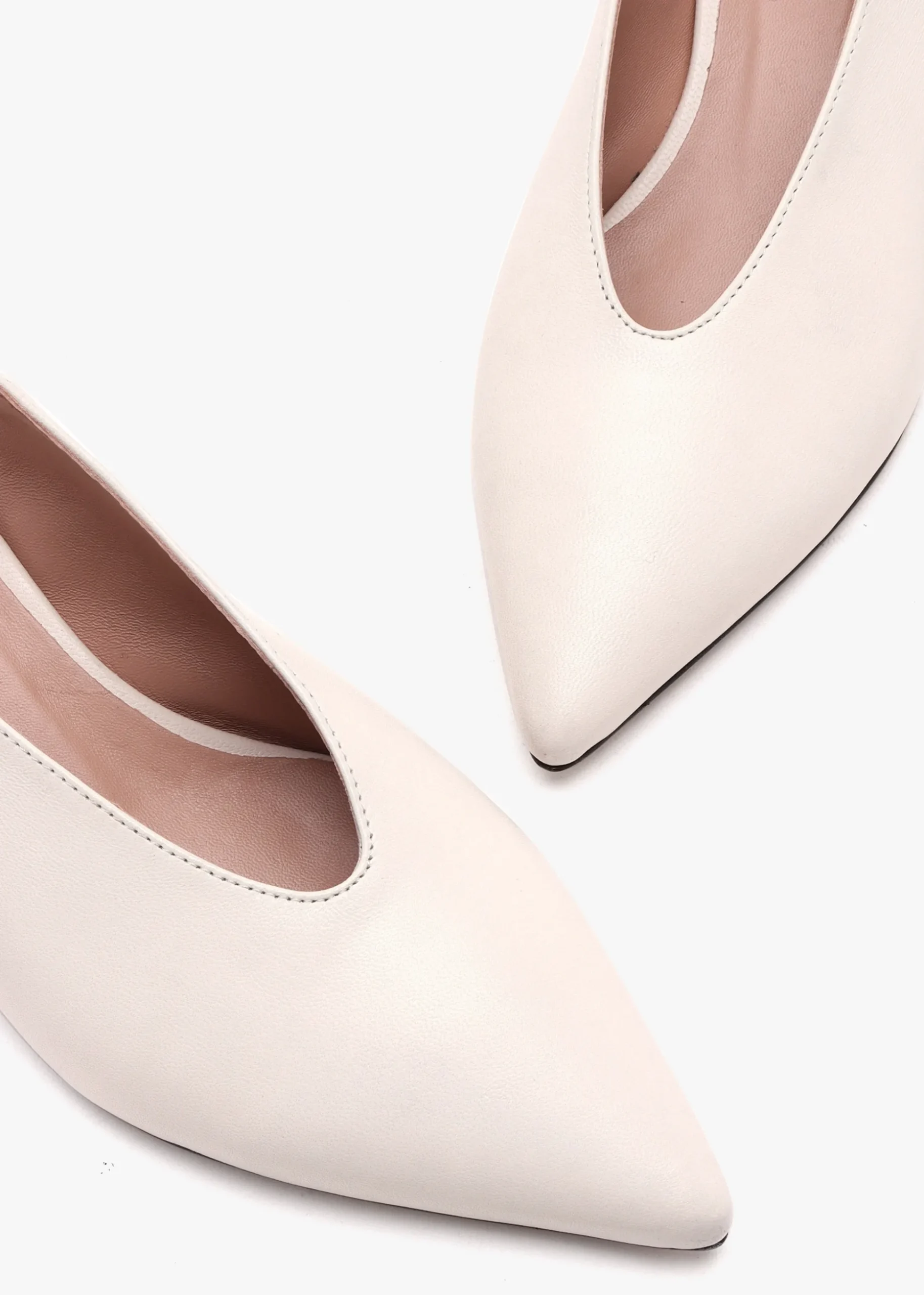 Sani Cream Leather Pointed Almond Toe Heeled Sling Backs