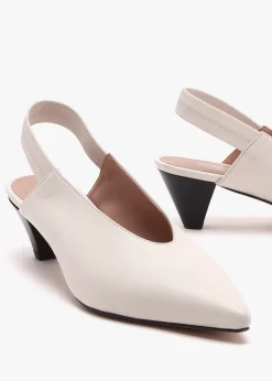 Sani Cream Leather Pointed Almond Toe Heeled Sling Backs
