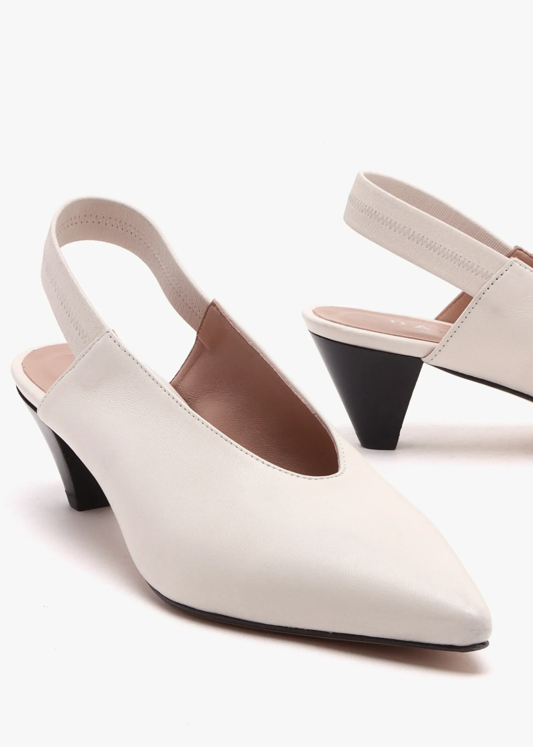 Sani Cream Leather Pointed Almond Toe Heeled Sling Backs