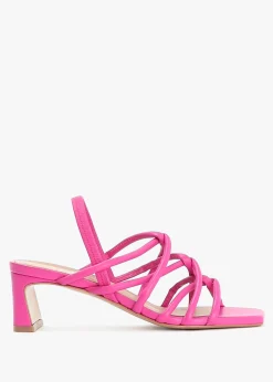 Sanuma Fuchsia Leather Mini Pillow Strap Heeled Sandals