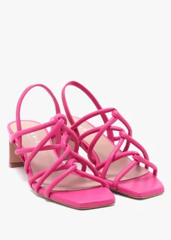 Sanuma Fuchsia Leather Mini Pillow Strap Heeled Sandals