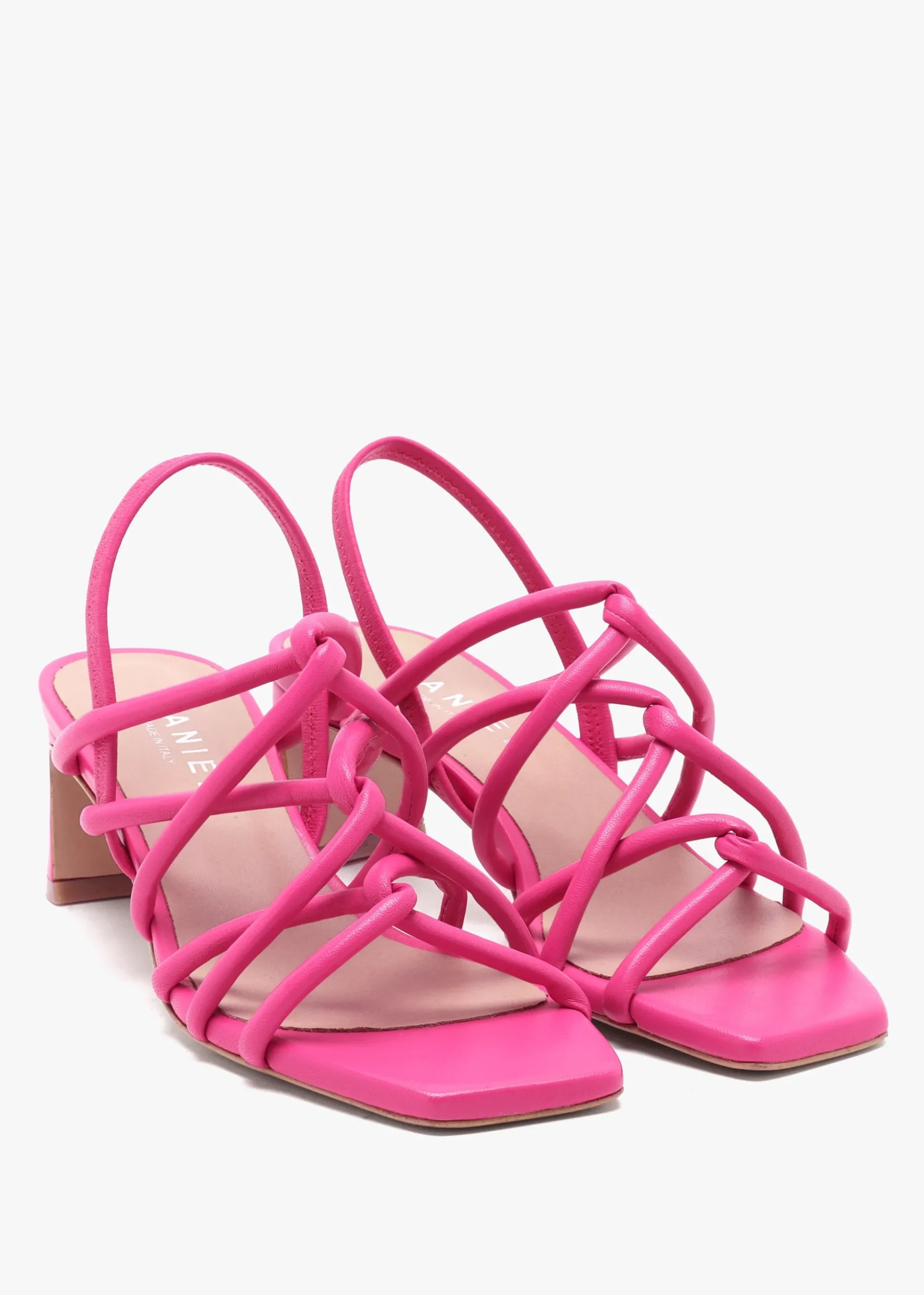 Sanuma Fuchsia Leather Mini Pillow Strap Heeled Sandals