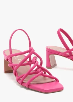 Sanuma Fuchsia Leather Mini Pillow Strap Heeled Sandals