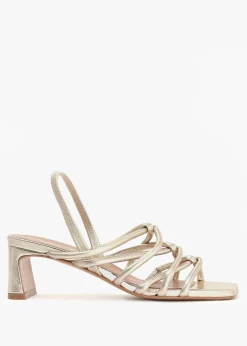 Sanuma Gold Leather Mini Pillow Strap Heeled Sandals
