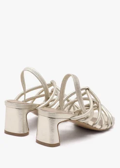 Sanuma Gold Leather Mini Pillow Strap Heeled Sandals