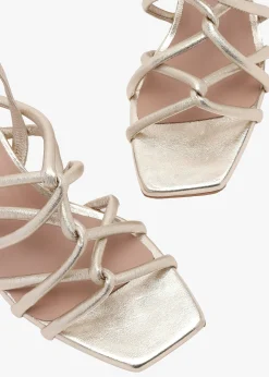 Sanuma Gold Leather Mini Pillow Strap Heeled Sandals