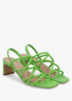 Sanuma Green Leather Mini Pillow Strap Heeled Sandals