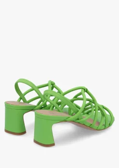 Sanuma Green Leather Mini Pillow Strap Heeled Sandals