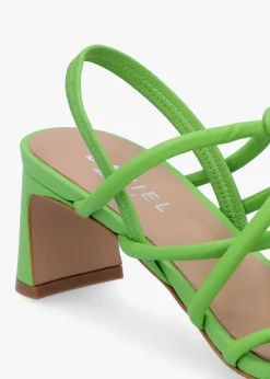 Sanuma Green Leather Mini Pillow Strap Heeled Sandals