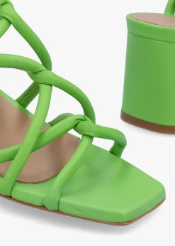 Sanuma Green Leather Mini Pillow Strap Heeled Sandals