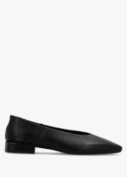 Saria Black Leather Square Toe Ballet Pumps