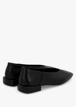 Saria Black Leather Square Toe Ballet Pumps
