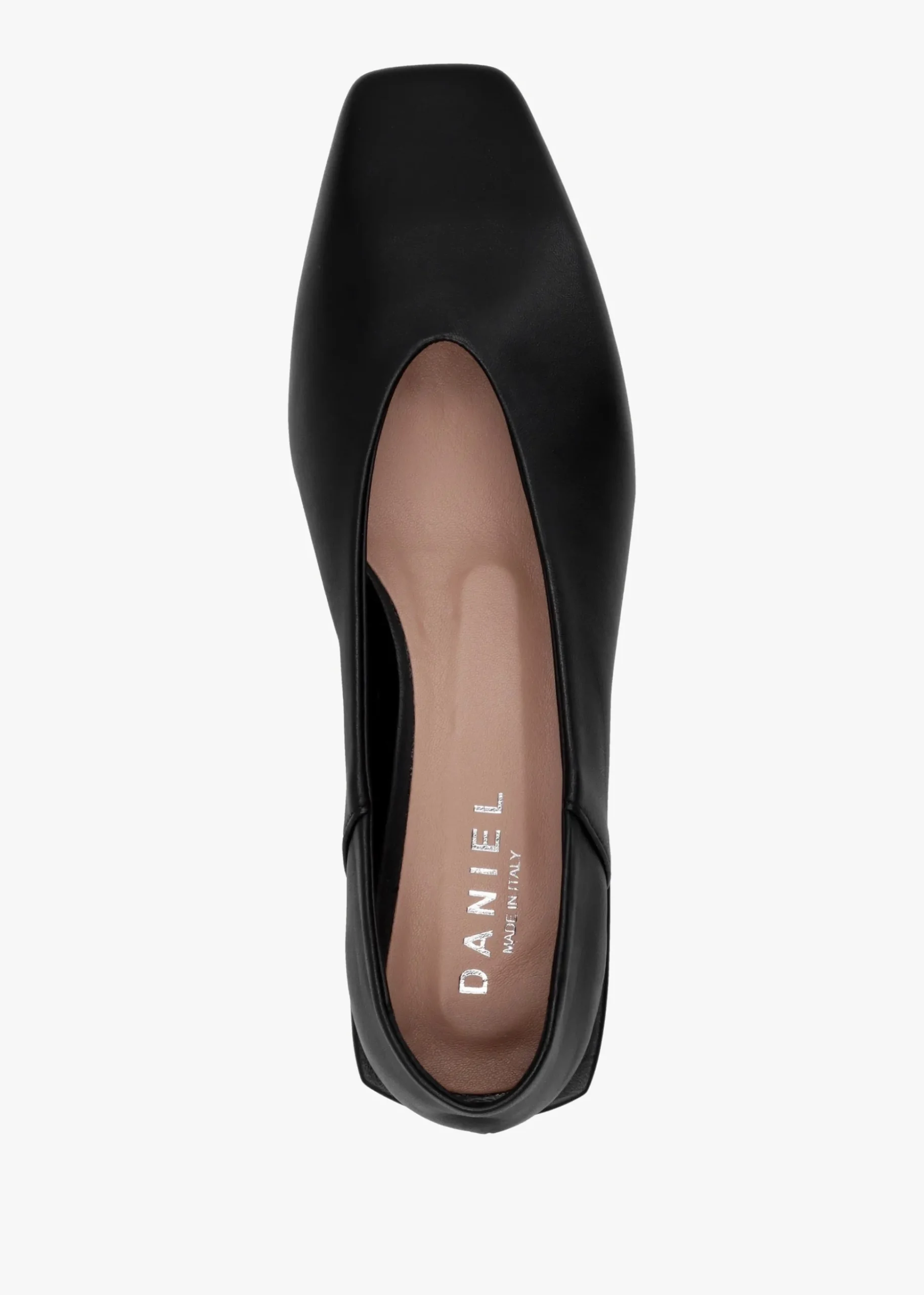 Saria Black Leather Square Toe Ballet Pumps