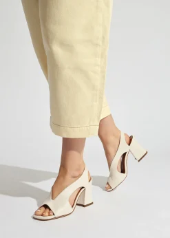 Scoop Cream Leather Cut Away Shaped Heel Sandals