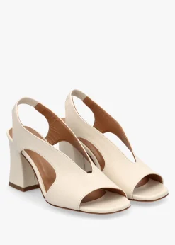 Scoop Cream Leather Cut Away Shaped Heel Sandals
