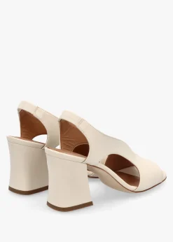 Scoop Cream Leather Cut Away Shaped Heel Sandals