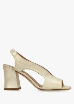 Scoop Gold Leather Cut Away Shaped Heel Sandals