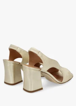 Scoop Gold Leather Cut Away Shaped Heel Sandals