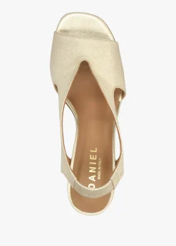 Scoop Gold Leather Cut Away Shaped Heel Sandals