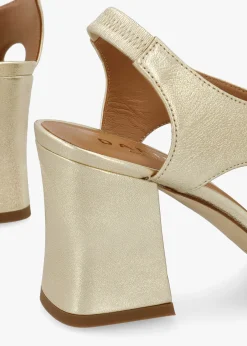 Scoop Gold Leather Cut Away Shaped Heel Sandals